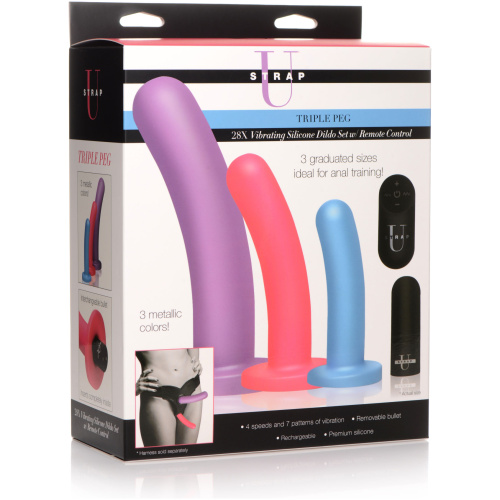 Triple Peg 28x Vibrating Silicone Dildo Set With Remote