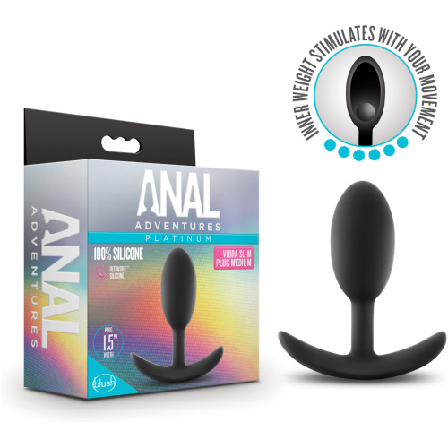 Anal Adventures - Platinum - Silicone Vibra Slim Plug -Medium - Black
