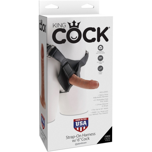 King Cock Strap on Harness With 6 Inch Cock - Tan