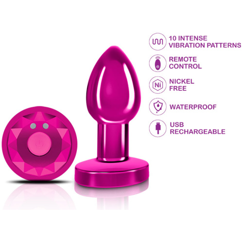 Cheeky Charms - Rechargeable Vibrating Metal Butt Plug With Remote Control - Pink - Small