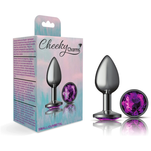 Cheeky Charms-Gunmetal Metal Butt Plug- Round-Deep Purple-Small