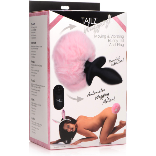 Waggerz Moving and Vibrating Bunny Tail Anal Plug - Pink