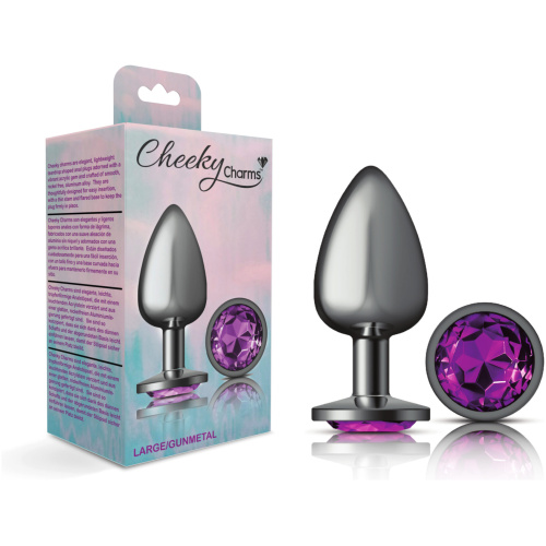 Cheeky Charms-Gunmetal Metal Butt Plug- Round-Deep Purple-Large