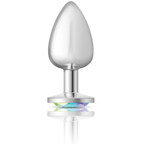 Cheeky Charms-Silver Metal Butt Plug- Round-Clear-Large