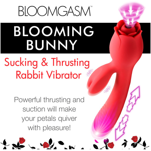 Blooming Bunny Sucking and Thrusting Silicone Rabbit Vibrator - Red