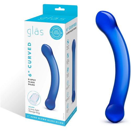 6 Inch Curved G-Spot Blue Glass Dildo