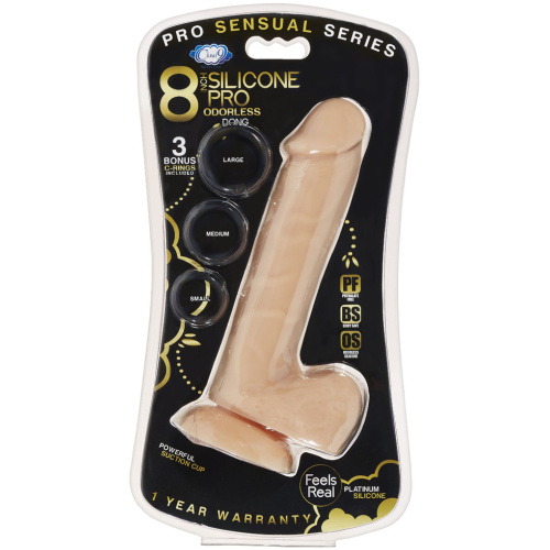 Pro Sensual Premium Silicone 8 Inch Dong With 3 Cockrings - Flesh