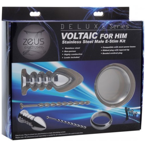 Zeus Deluxe Series Voltaic for Him Stainless Steel Male E-Stim Kit