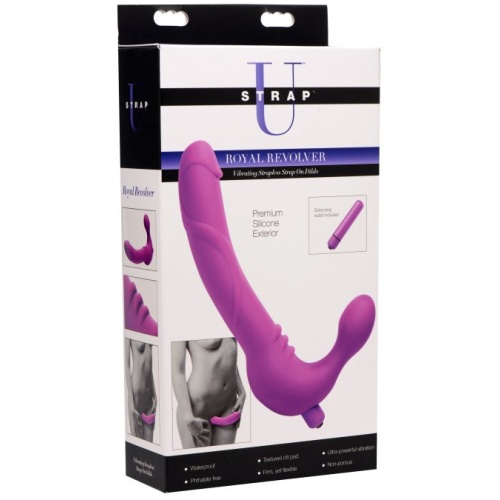 Royal Revolver Vibrating Strapless Strap- on Dildo - Purple
