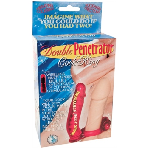 Double Penetrator Cock Ring - Red