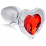 Red Heart Gem Glass Anal Plug - Small