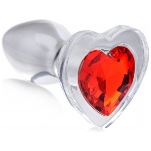 Red Heart Gem Glass Anal Plug - Small
