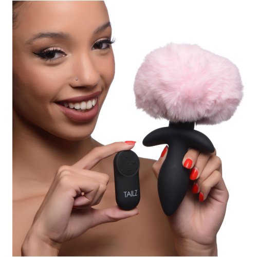 Waggerz Moving and Vibrating Bunny Tail Anal Plug - Pink