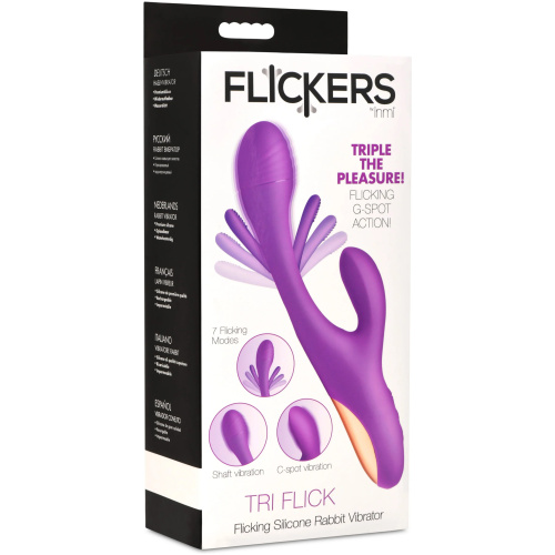 Tri-Flick Flicking Silicone Rabbit Vibrator -  Purple