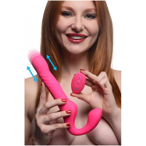 Mighty-Thrust Thrusting and Vibrating Strapless Strap-on With Remote - Pink