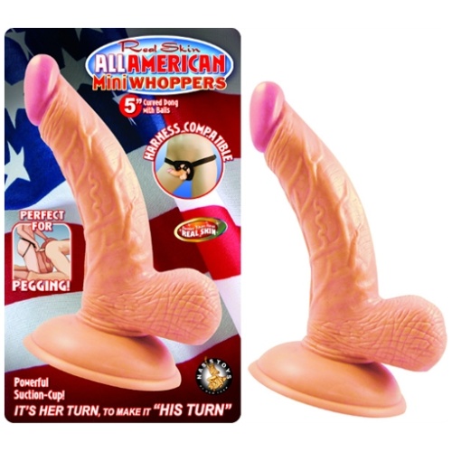 All American Mini Whoppers 5-Inch Curved Dong With Balls-Flesh