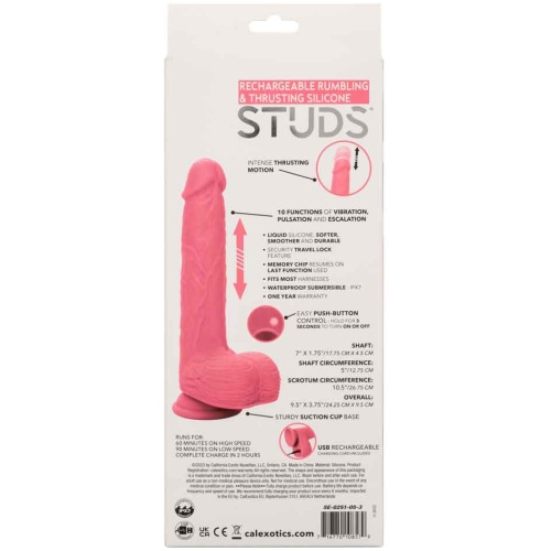 Rechargeable Rumbling and Thrusting Silicone Studs - Pink