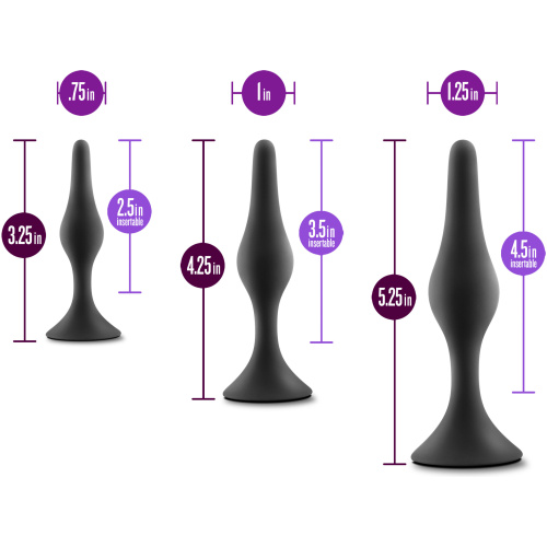 Anal Adventures Platinum - Silicone Beginner Plug Kit - Black