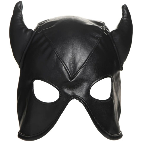 Dungeon Demon Bondage Hood With Horns - Black