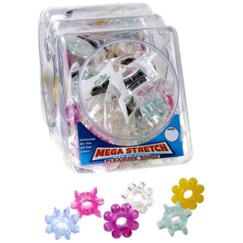 Mega Stretch Silicone Pleasure Rings - 72 Piece Fishbowl
