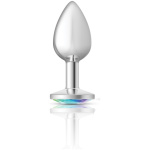 Cheeky Charms-Silver Metal Butt Plug- Round-Clear-Small