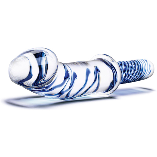 11 Inch Realistic Double Ended Glass Dildo With Handle - Blue/clear