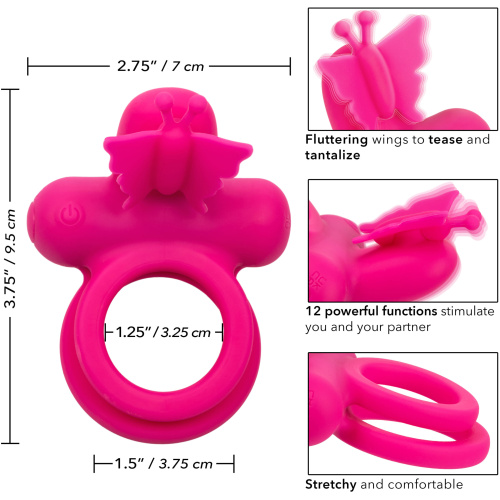 Silicone Rechargeable Dual Butterfly Ring - Pink