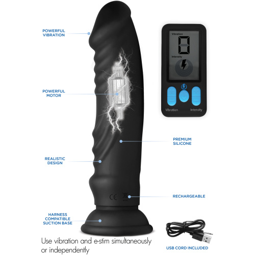 E-Stim and Vibrating Dildo With Remote - Black