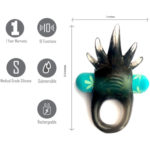 Ziggy Pot Leaf USB Rechargeable Vibrating Erection Enhancer Ring - 420 Series