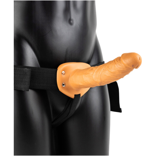 Vibrating Hollow Strap-on No Balls 8 Inch - Tan