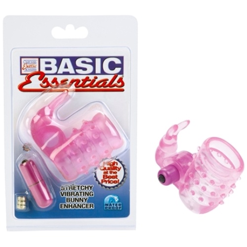 Basic Essentials Stretchy Vibrating Bunny Enhancer - Pink