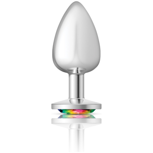 Cheeky Charms-Silver Metal Butt Plug- Round-Rainbow-Large