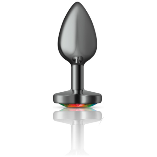 Cheeky Charms-Gunmetal Metal Butt Plug- Heart-Rainbow-Small