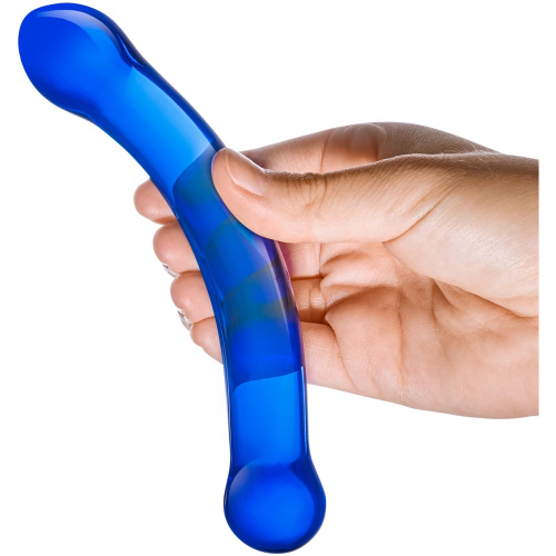 6 Inch Curved G-Spot Blue Glass Dildo