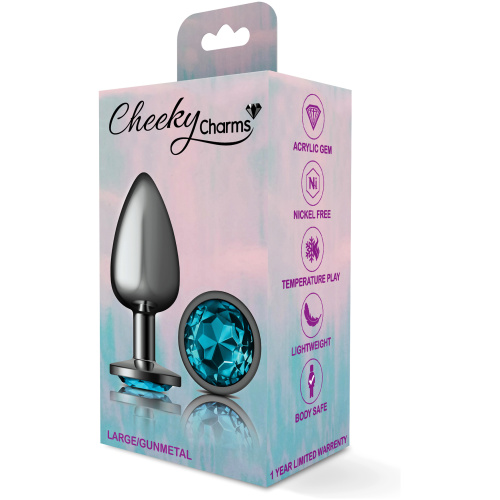 Cheeky Charms-Gunmetal Metal Butt Plug- Round-Teal-Large