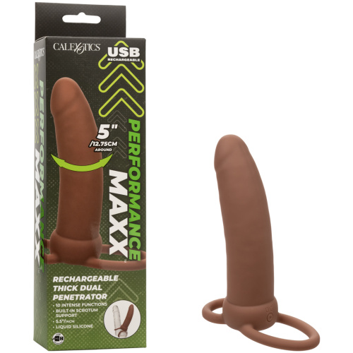 Performance Maxx Rechargeable Thick Dual  Penetrator - Brown