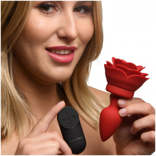 28x Silicone Vibrating Rose Anal Plug With Remote - Small