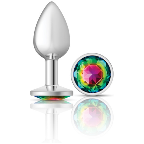Cheeky Charms-Silver Metal Butt Plug- Round-Rainbow-Small