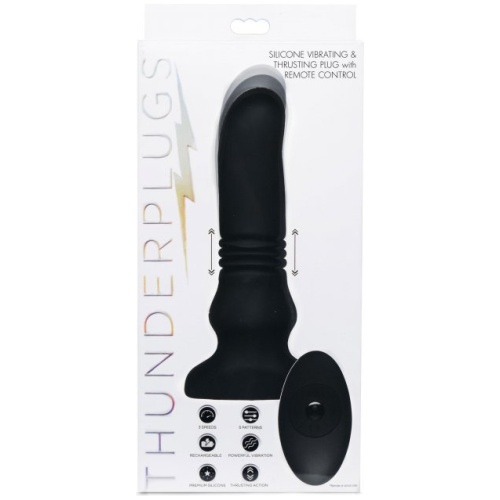 Thunder Plugs Silicone Vibrating and Thrusting Plug - Black