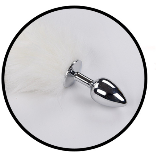 Foxy Tail - Light Up Faux Fur Butt Plug - White Plug - White