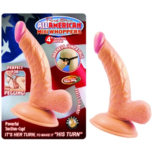 All American Mini Whoppers 4-Inch Curved Dong With Balls - Flesh