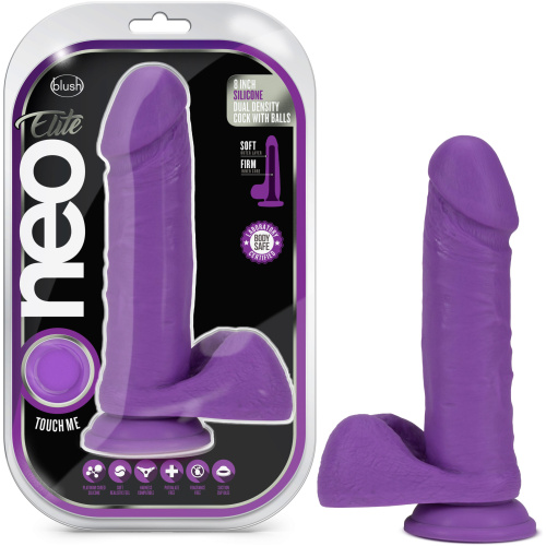 Neo Elite - 8 Inch Silicone Dual Density Cock With Balls - Neon Purple