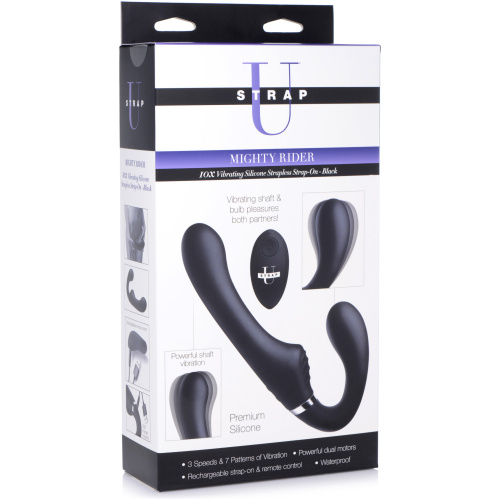 10x Mighty Rider Vibrating Strapless Strap-on Black