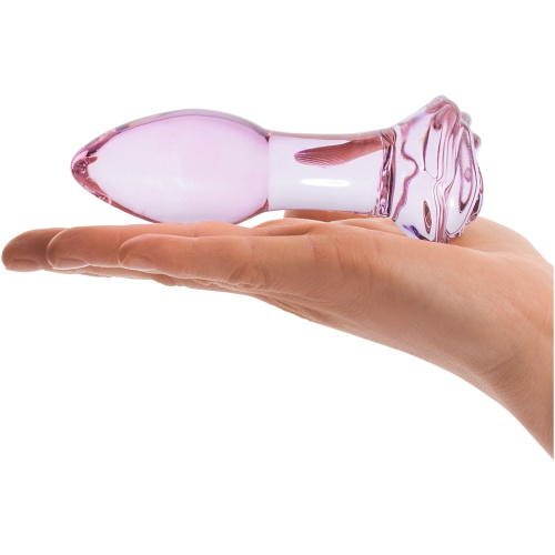 5 Inch Rosebud Glass Butt Plug - Pink