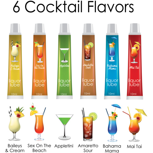 Liquor Lube Assorted Flavors 72 Pcs Display - Display - 6 Cocktail Flavors - 10ml Tubes