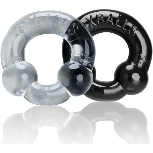 Ultraballs 2- Piece Cockring Set - Black & Clear