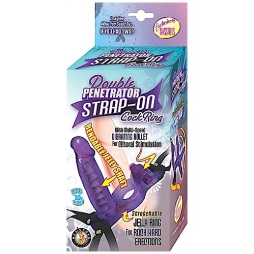 Double Penetrator Strap-on Cock Ring - Purple