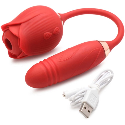Bloomgasm Romping Rose Suction and Thrusting  Vibrator - Red