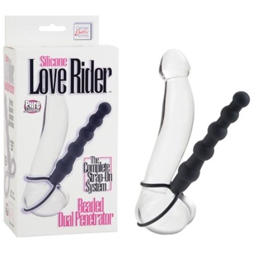 Silicone Love Rider Beaded Dual Penetrator - Black