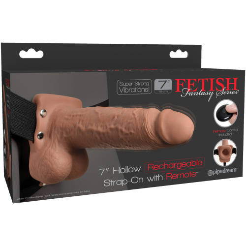 Fetish Fantasy Series 7 Inch Hollow Rechargeable Strap-on With Remote - Tan